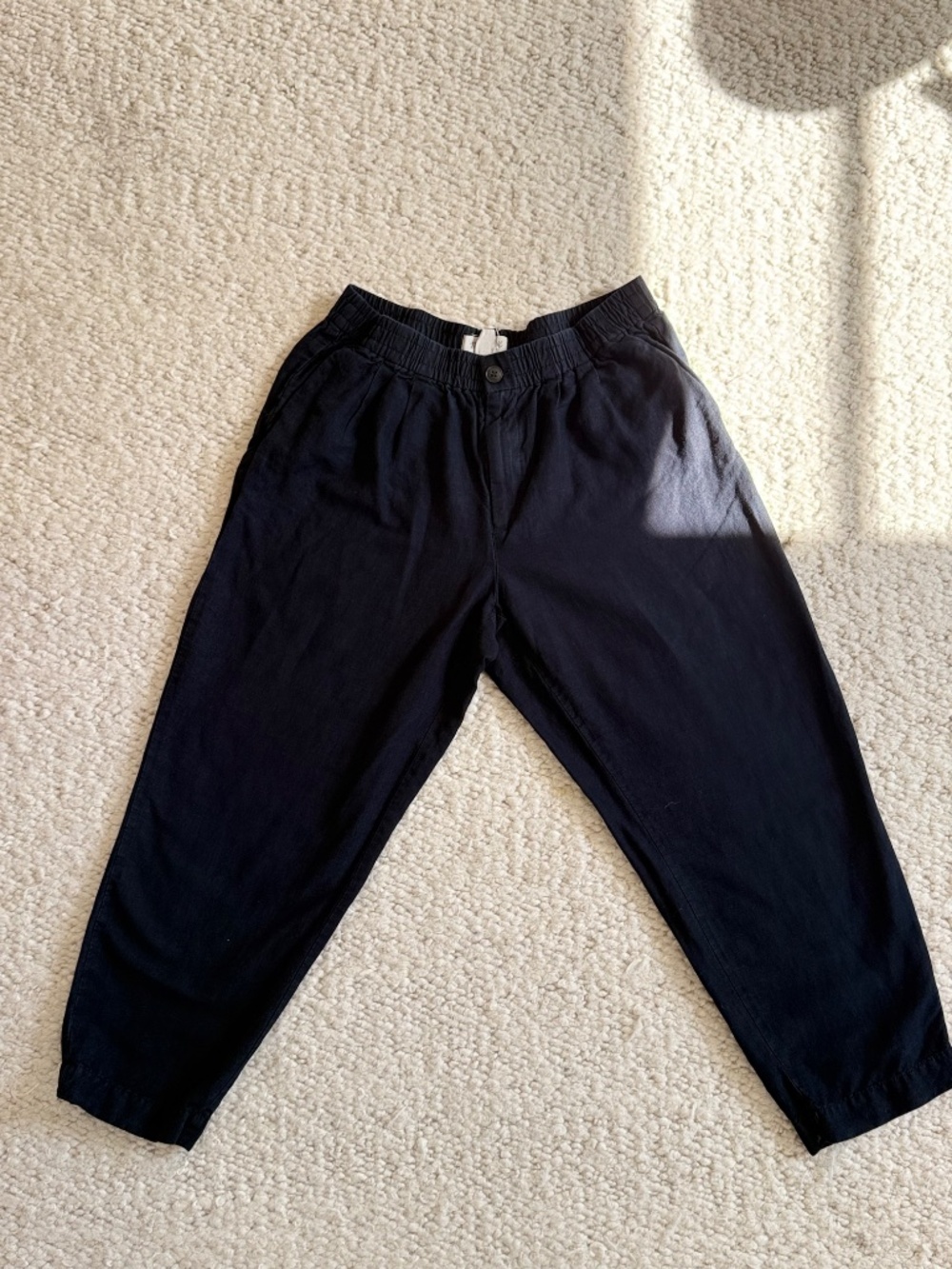 Madewell Black Linen Blend Elastic Waist Tapered Pants Size M